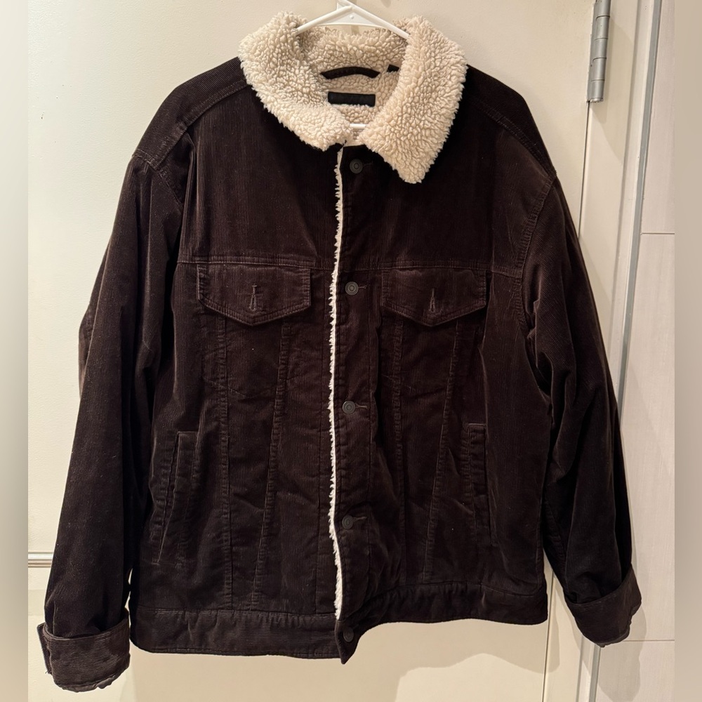 Uniqlo Dark Brown Corduroy Sherpa-Lined Trucker Jacket